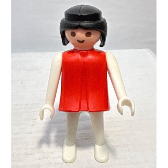 Vintage 1974 Geobra Playmobil Figure In Red Outfit With Miniature Wooden Rocking - Picture 4 of 7